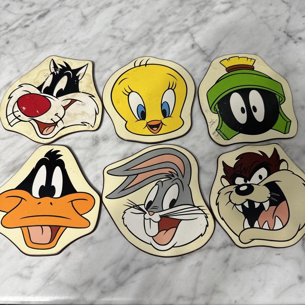 Vintage 1995 Looney Tunes Coasters Bugs Bunny Cartoon‎ Set of 6 Warner Brothers